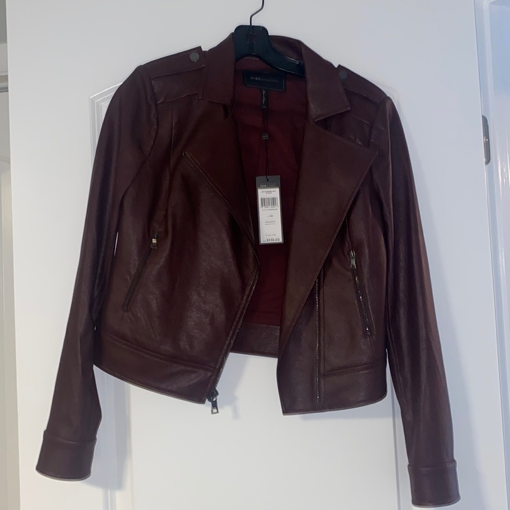 BCBG burgundy leather jacket